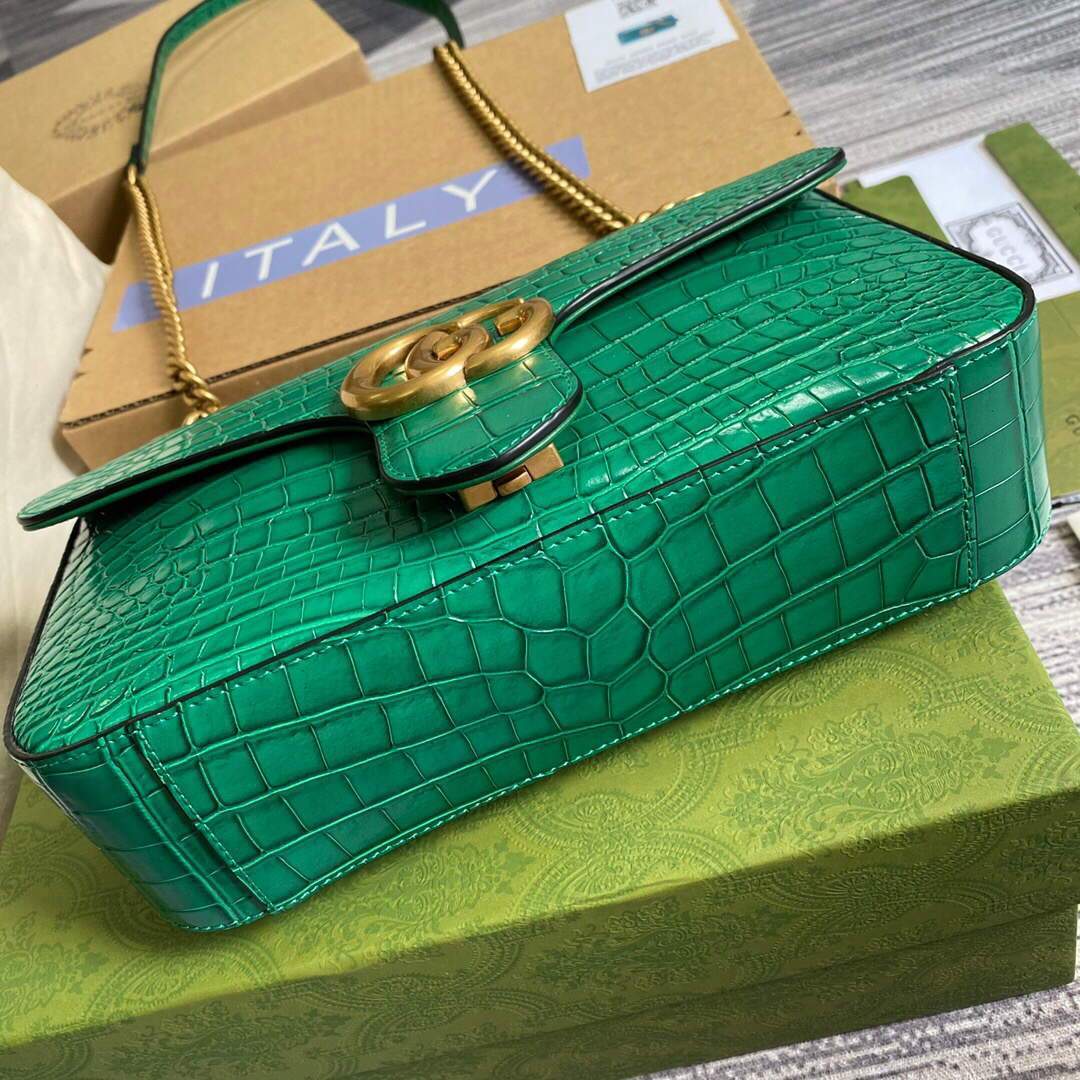 Gucci 443497 GG Marmont Small Crocodile Pattern Matelassé Shoulder Bag Green - luxibagsmall