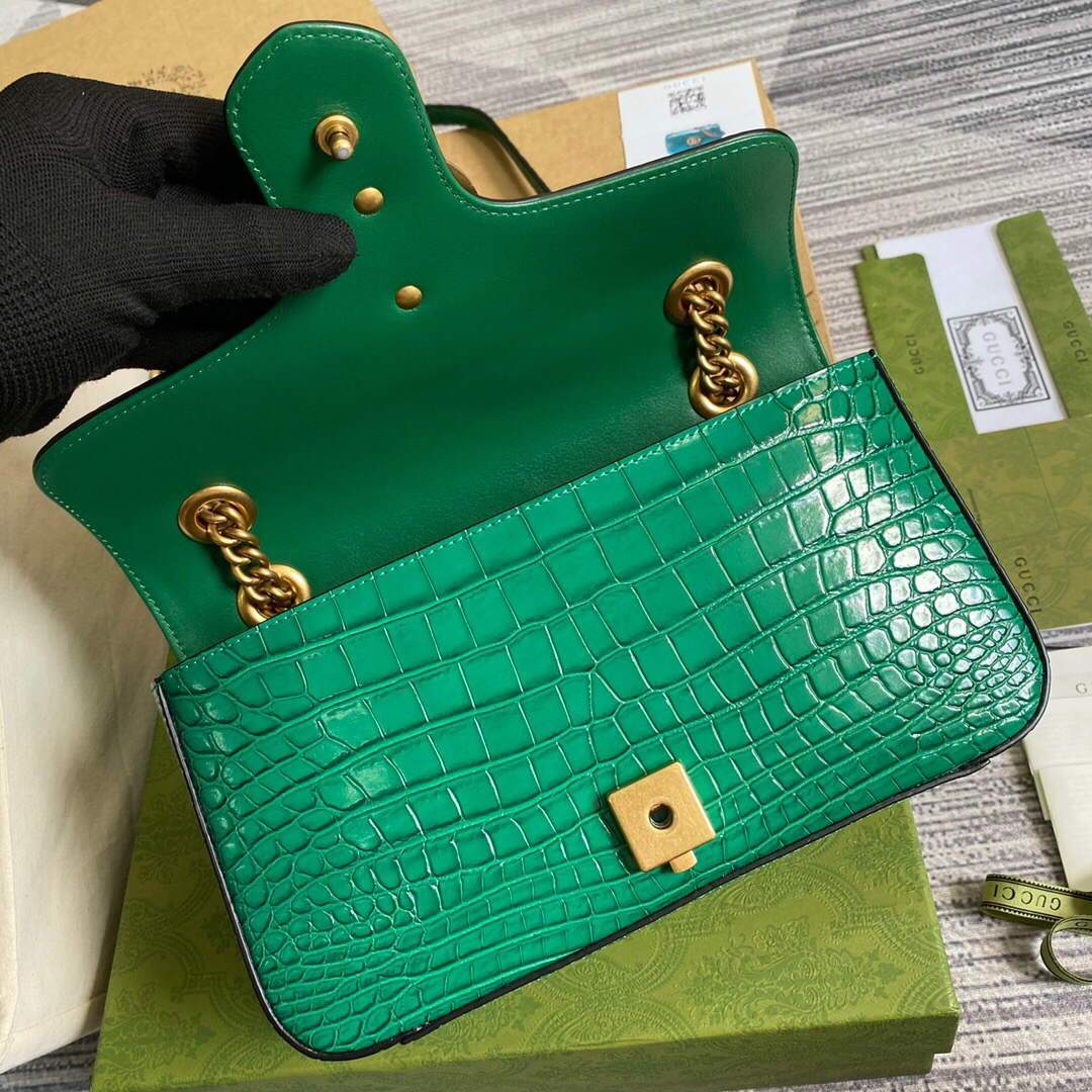 Gucci 443497 GG Marmont Small Crocodile Pattern Matelassé Shoulder Bag Green - luxibagsmall