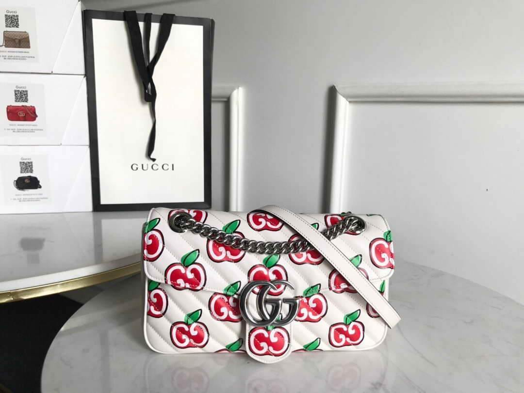 Gucci 443497 GG Marmont Small Shoulder Bag White and Red - luxibagsmall