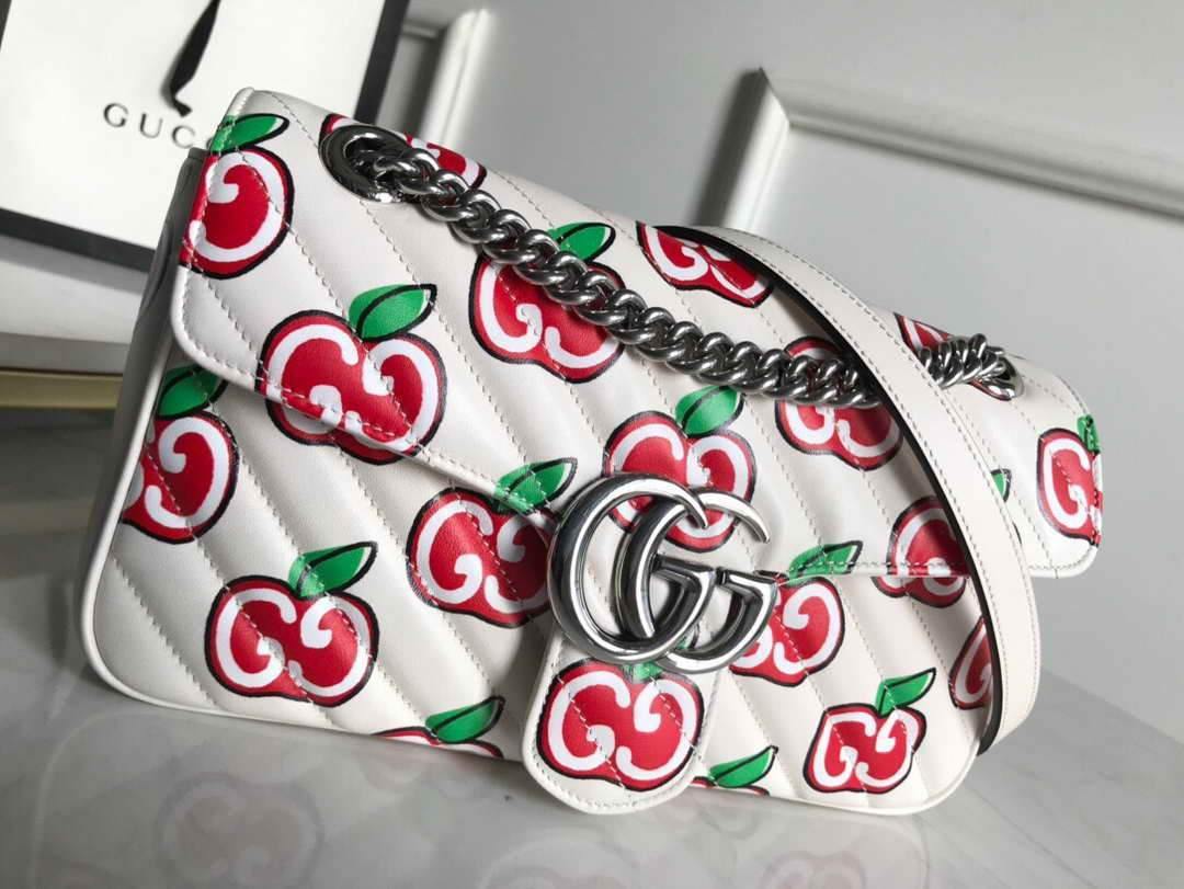 Gucci 443497 GG Marmont Small Shoulder Bag White and Red - luxibagsmall