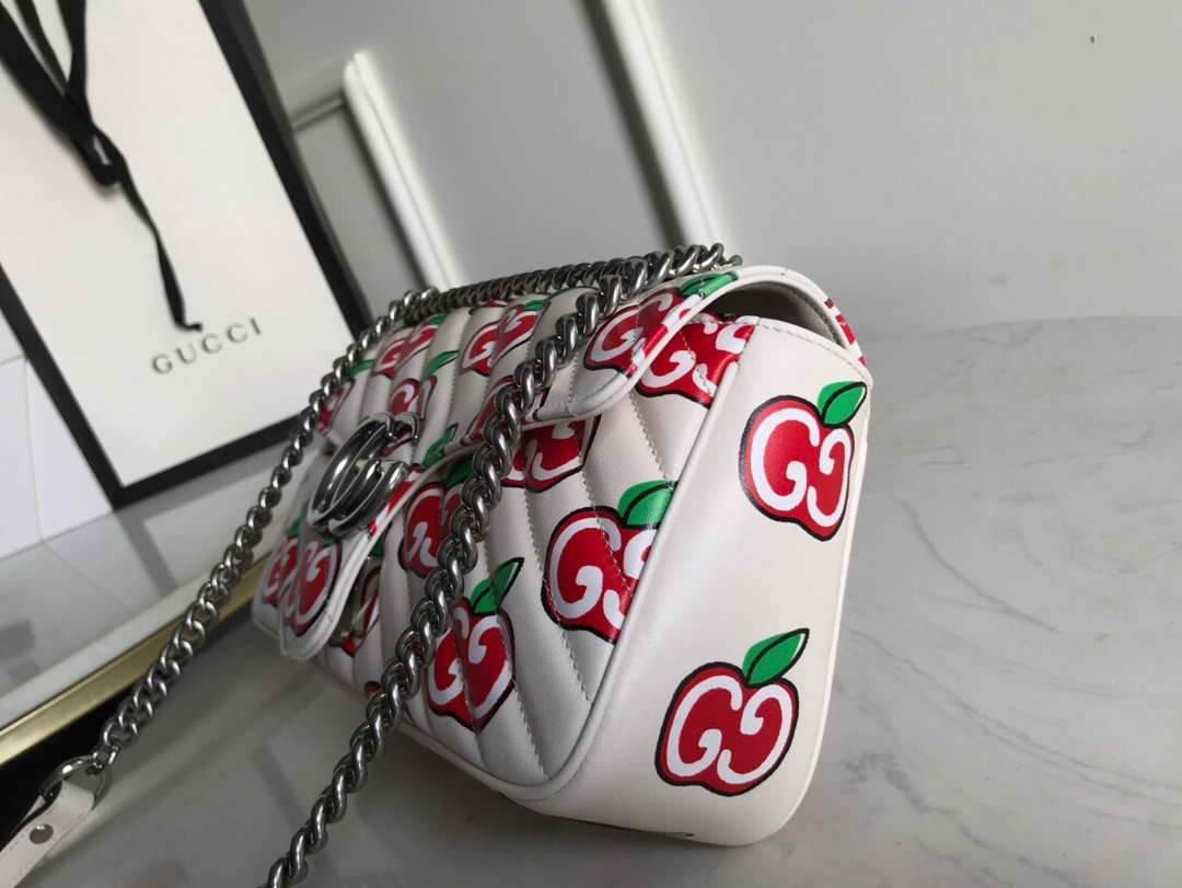 Gucci 443497 GG Marmont Small Shoulder Bag White and Red - luxibagsmall