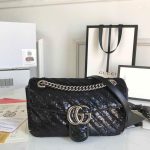 Gucci 443497 GG Marmont Small Shoulder Sequin Bag Black - luxibagsmall