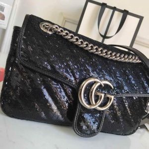 Gucci 443497 GG Marmont Small Shoulder Sequin Bag Black - luxibagsmall