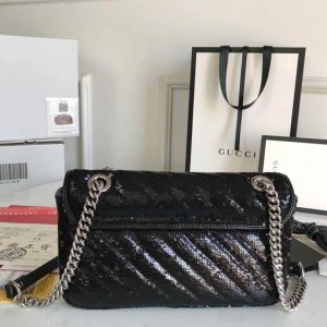 Gucci 443497 GG Marmont Small Shoulder Sequin Bag Black - luxibagsmall