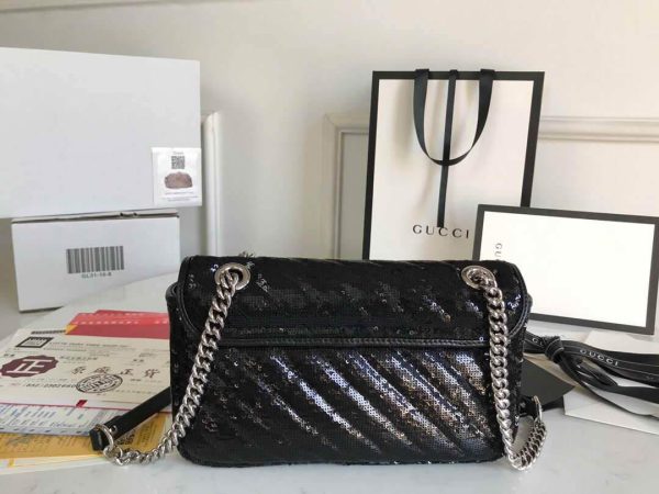 Gucci 443497 GG Marmont Small Shoulder Sequin Bag Black - luxibagsmall