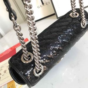 Gucci 443497 GG Marmont Small Shoulder Sequin Bag Black - luxibagsmall