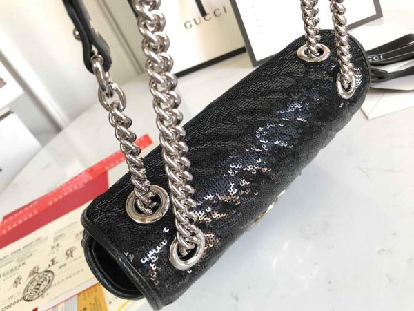 Gucci 443497 GG Marmont Small Shoulder Sequin Bag Black - luxibagsmall