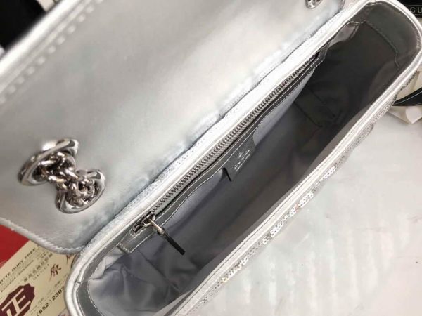 Gucci 443497 GG Marmont Small Shoulder Sequin Bag Silver - luxibagsmall