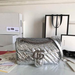 Gucci 443497 GG Marmont Small Shoulder Sequin Bag Silver - luxibagsmall