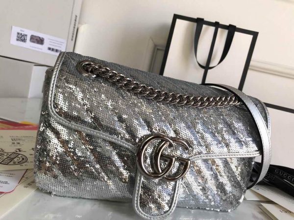 Gucci 443497 GG Marmont Small Shoulder Sequin Bag Silver - luxibagsmall