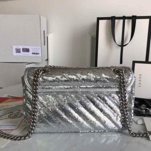 Gucci 443497 GG Marmont Small Shoulder Sequin Bag Silver - luxibagsmall