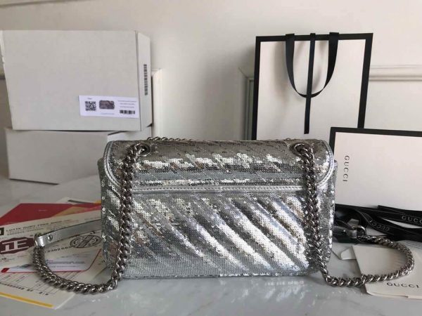 Gucci 443497 GG Marmont Small Shoulder Sequin Bag Silver - luxibagsmall