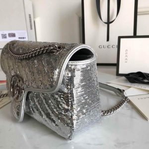 Gucci 443497 GG Marmont Small Shoulder Sequin Bag Silver - luxibagsmall