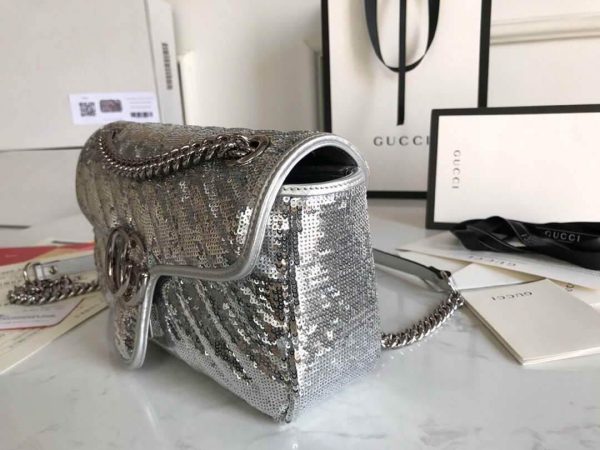 Gucci 443497 GG Marmont Small Shoulder Sequin Bag Silver - luxibagsmall