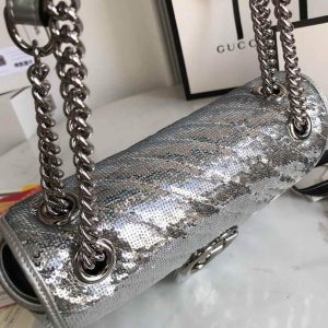 Gucci 443497 GG Marmont Small Shoulder Sequin Bag Silver - luxibagsmall