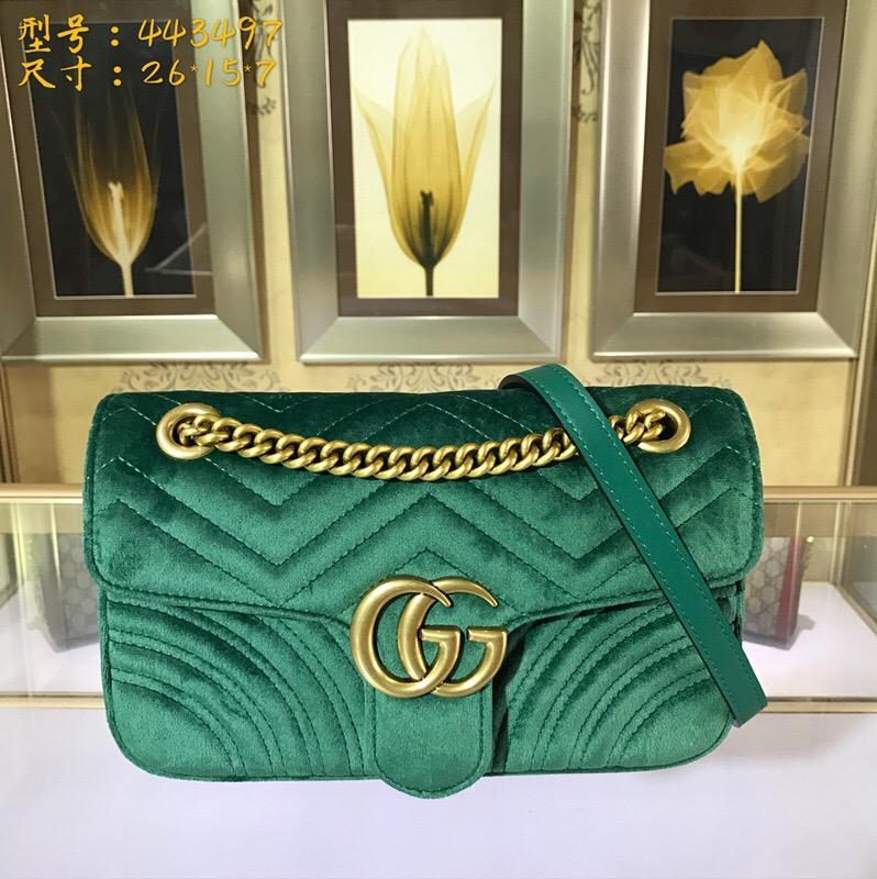 Gucci 443497 GG Marmont Velvet Shoulder Bag Green - luxibagsmall