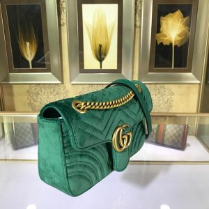 Gucci 443497 GG Marmont Velvet Shoulder Bag Green - luxibagsmall