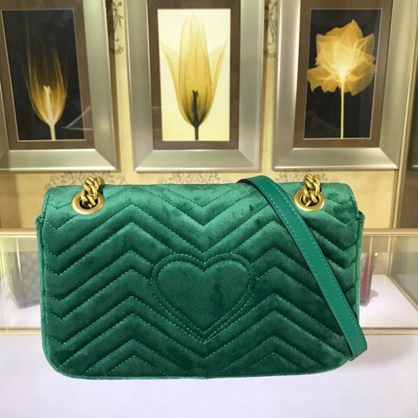 Gucci 443497 GG Marmont Velvet Shoulder Bag Green - luxibagsmall