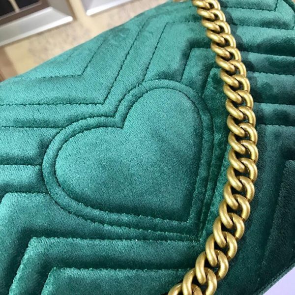 Gucci 443497 GG Marmont Velvet Shoulder Bag Green - luxibagsmall