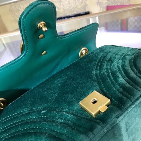 Gucci 443497 GG Marmont Velvet Shoulder Bag Green - luxibagsmall