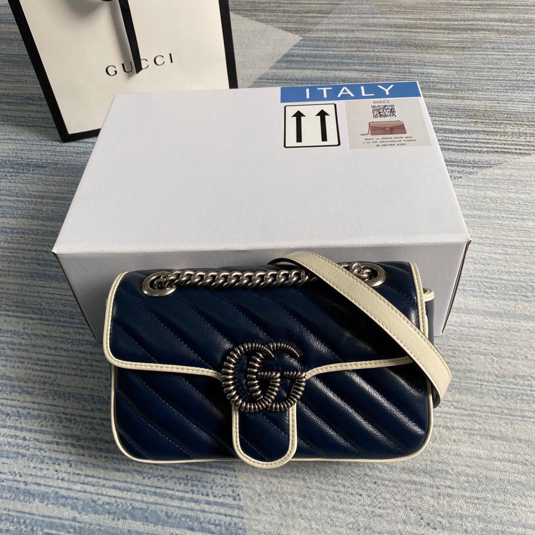 Gucci 446744 GG Marmont Matelassé Mini Bag Navy Blue - luxibagsmall