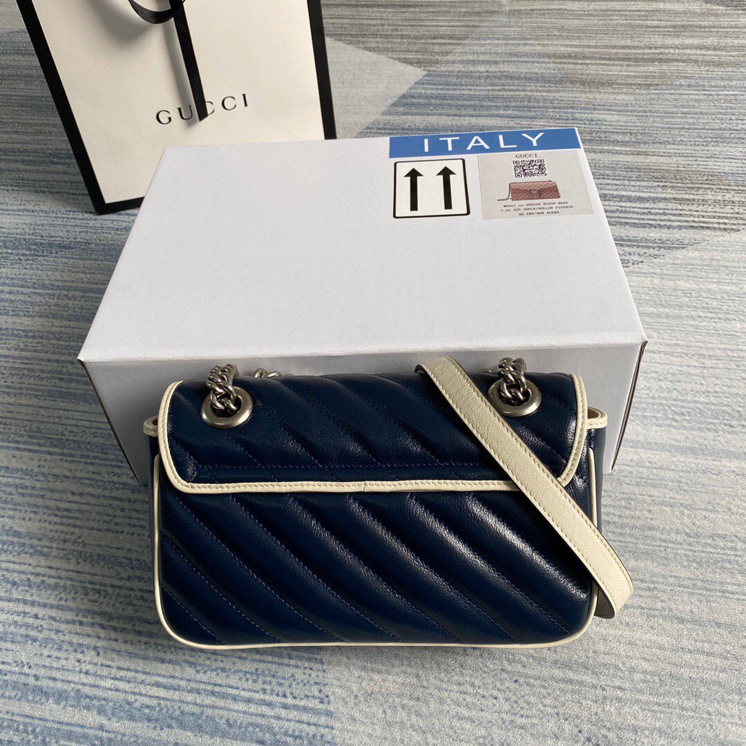 Gucci 446744 GG Marmont Matelassé Mini Bag Navy Blue - luxibagsmall