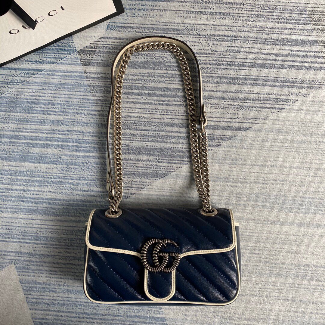 Gucci 446744 GG Marmont Matelassé Mini Bag Navy Blue - luxibagsmall