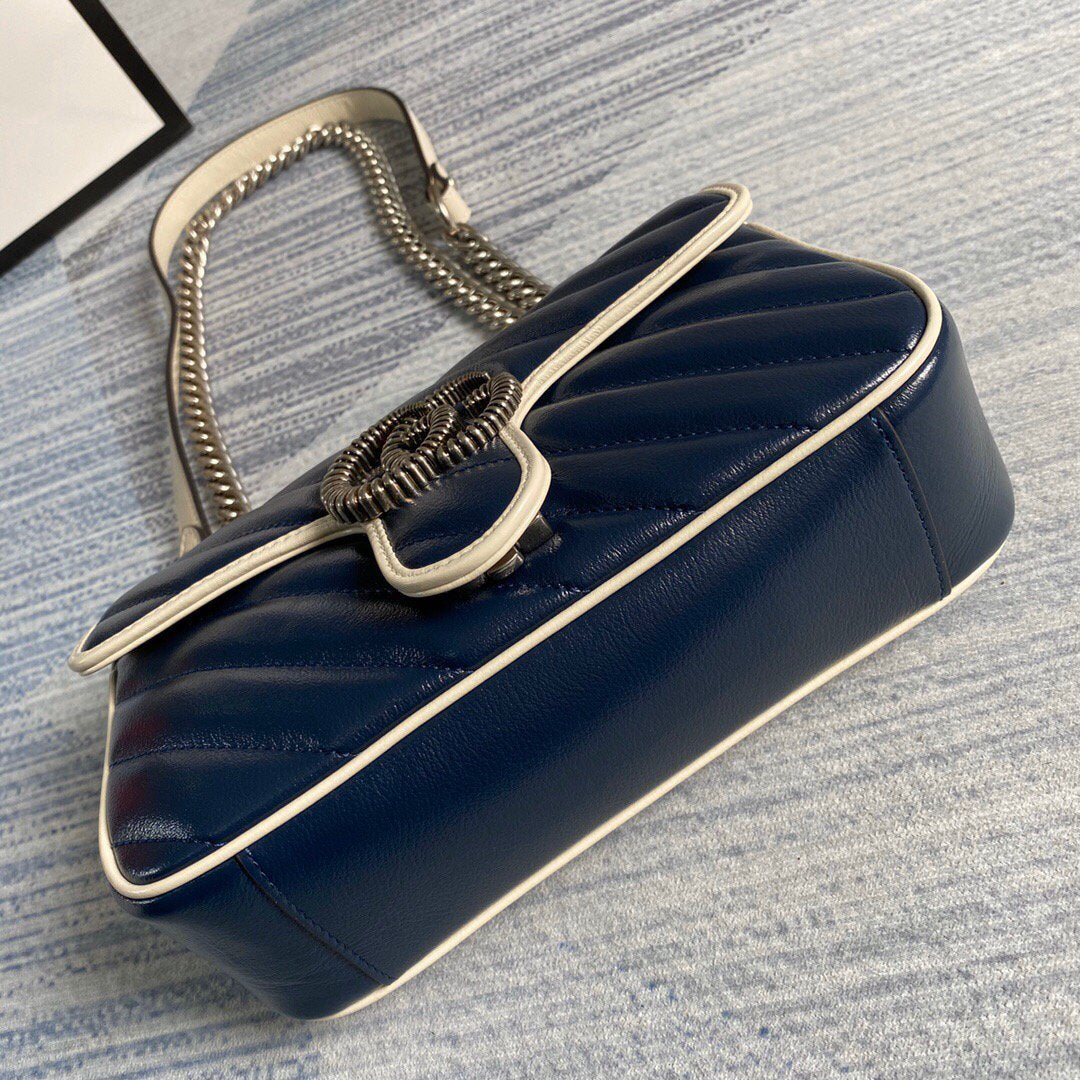 Gucci 446744 GG Marmont Matelassé Mini Bag Navy Blue - luxibagsmall