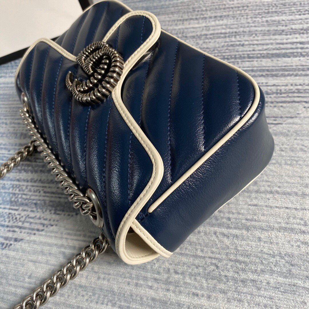 Gucci 446744 GG Marmont Matelassé Mini Bag Navy Blue - luxibagsmall