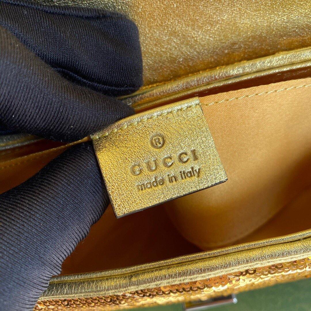 Gucci 446744 GG Marmont Mini Sequin Shoulder Bag Gold - luxibagsmall