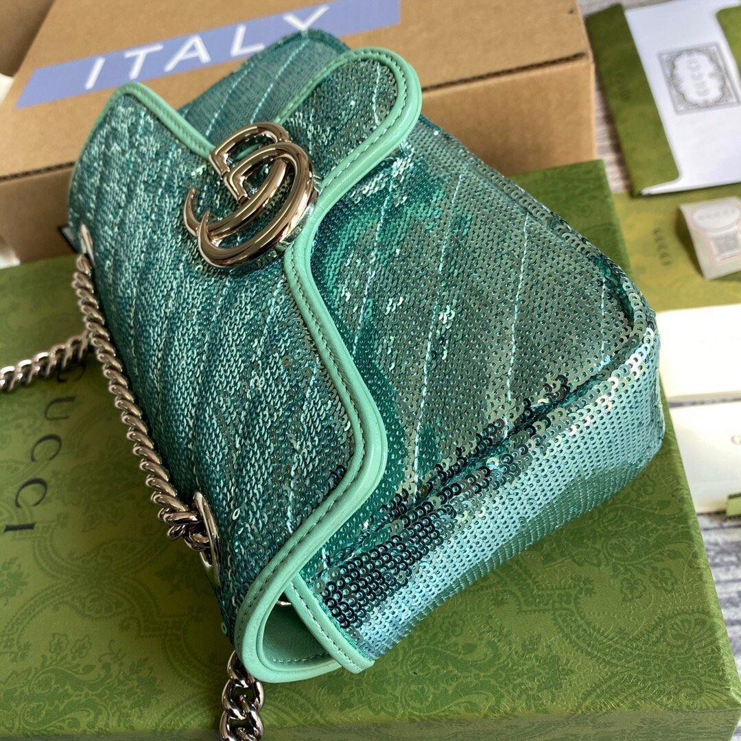 Gucci 446744 GG Marmont Mini Sequin Shoulder Bag Green - luxibagsmall