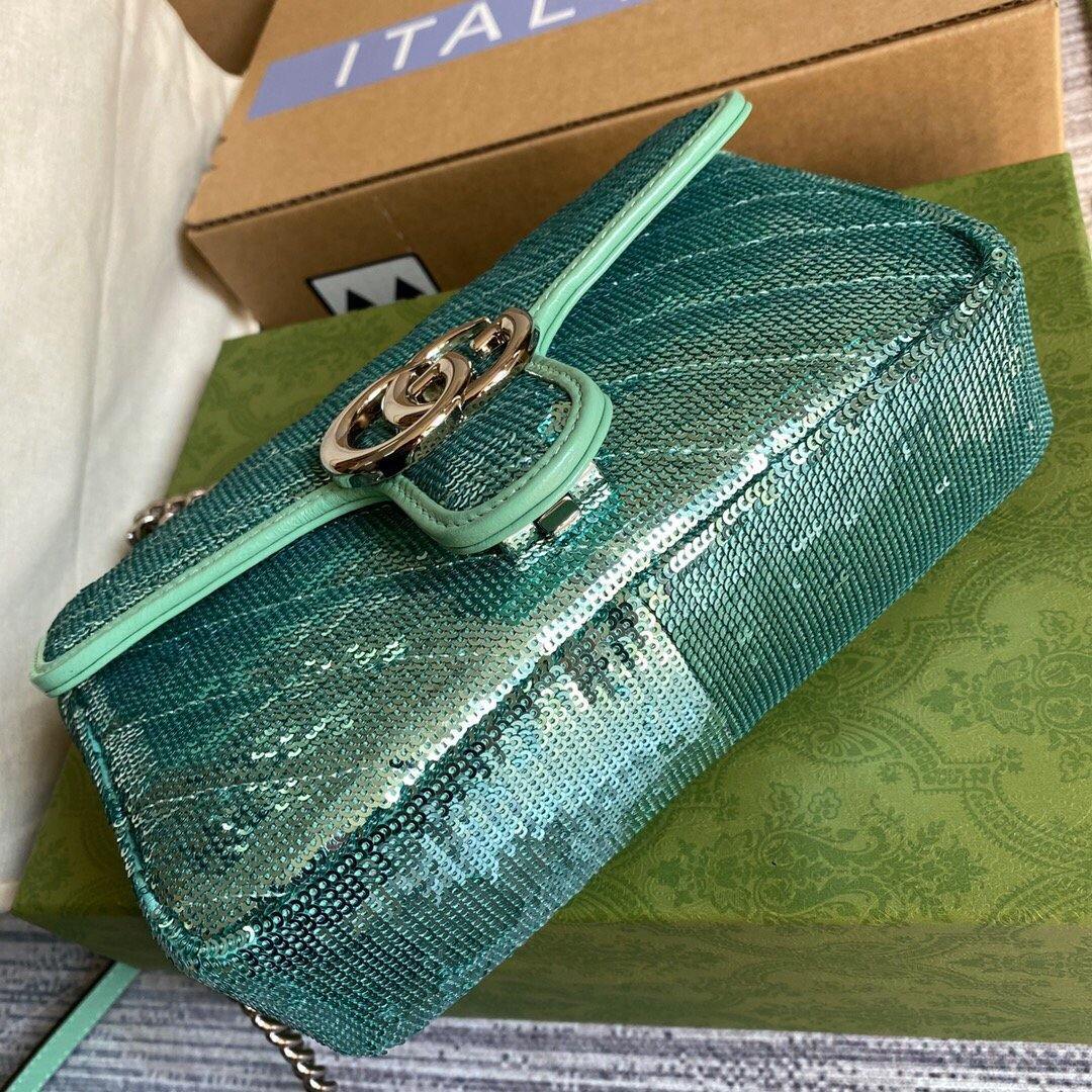 Gucci 446744 GG Marmont Mini Sequin Shoulder Bag Green - luxibagsmall