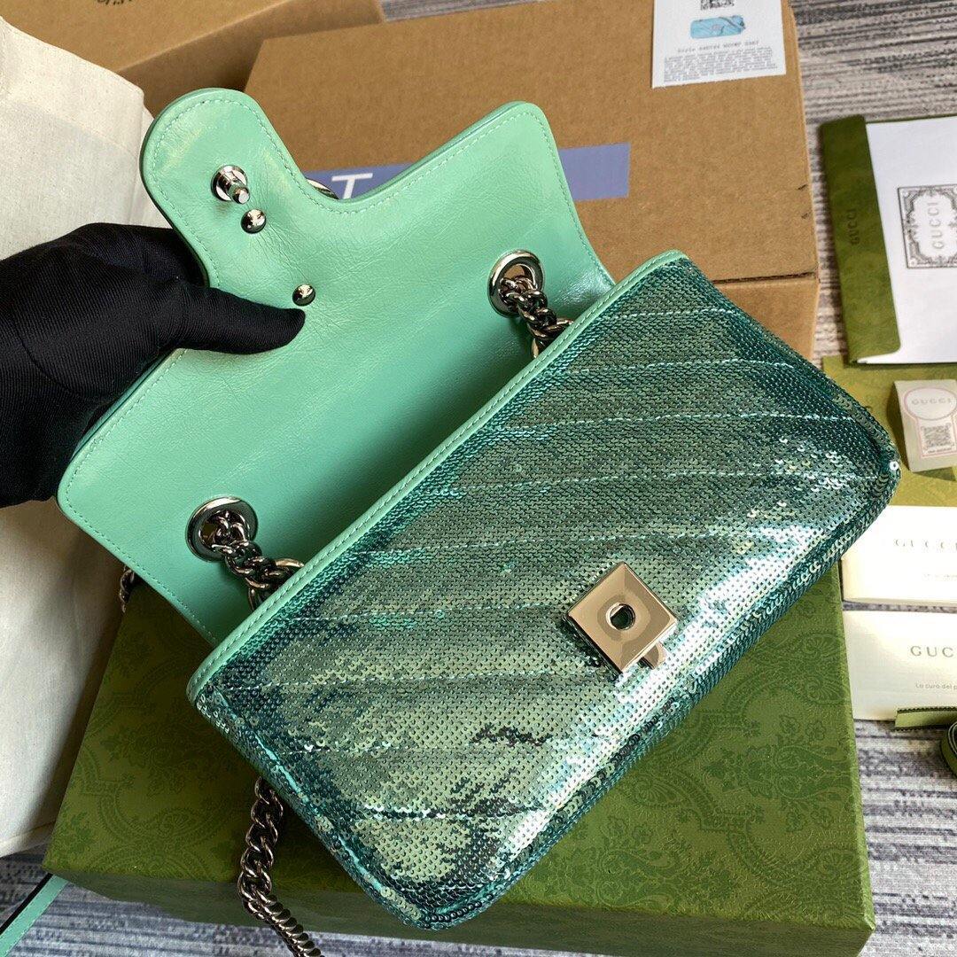 Gucci 446744 GG Marmont Mini Sequin Shoulder Bag Green - luxibagsmall