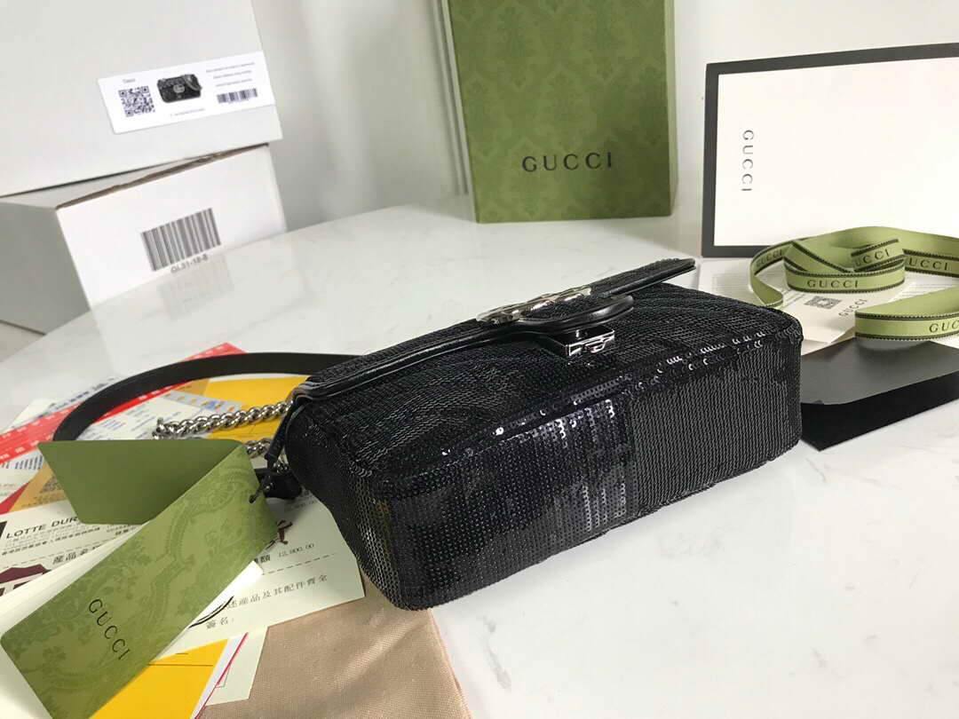 Gucci 446744 GG Marmont Mini Shoulder Sequin Bag Black - luxibagsmall