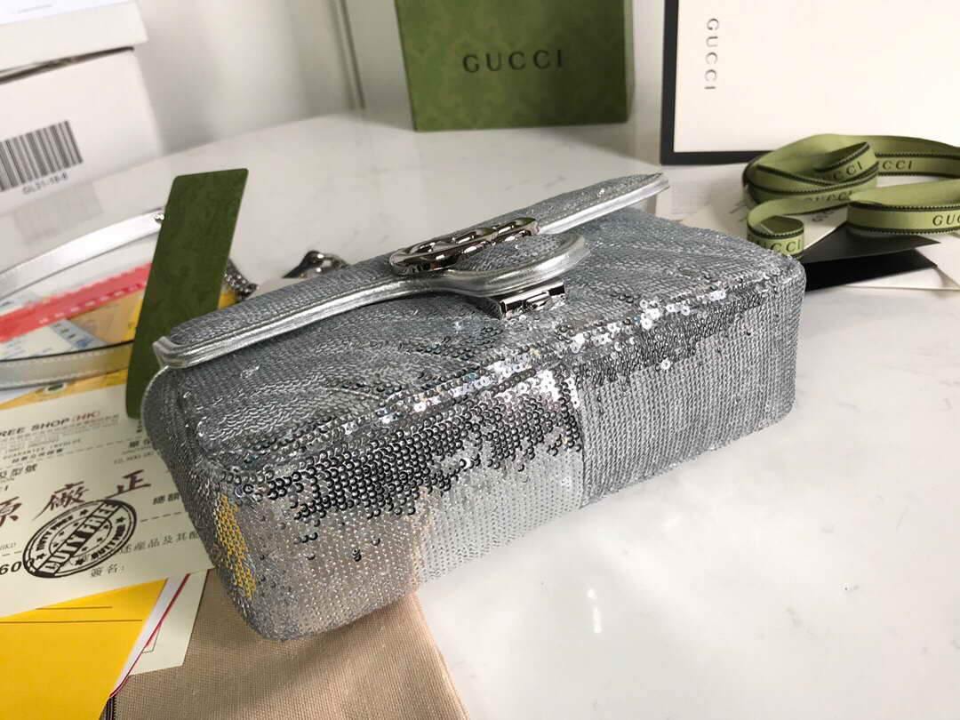 Gucci 446744 GG Marmont Mini Shoulder Sequin Bag Silver - luxibagsmall