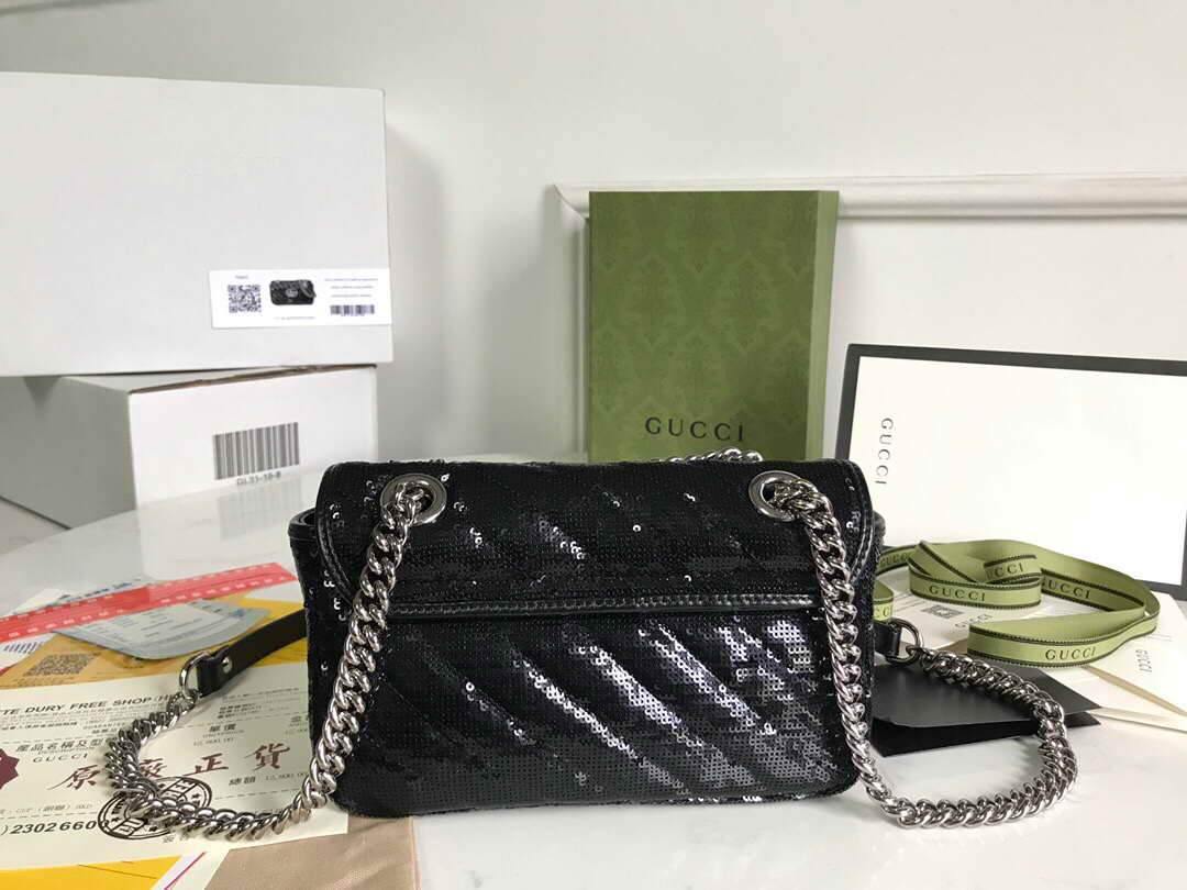 Gucci 446744 GG Marmont Mini Shoulder Sequin Bag Black - luxibagsmall