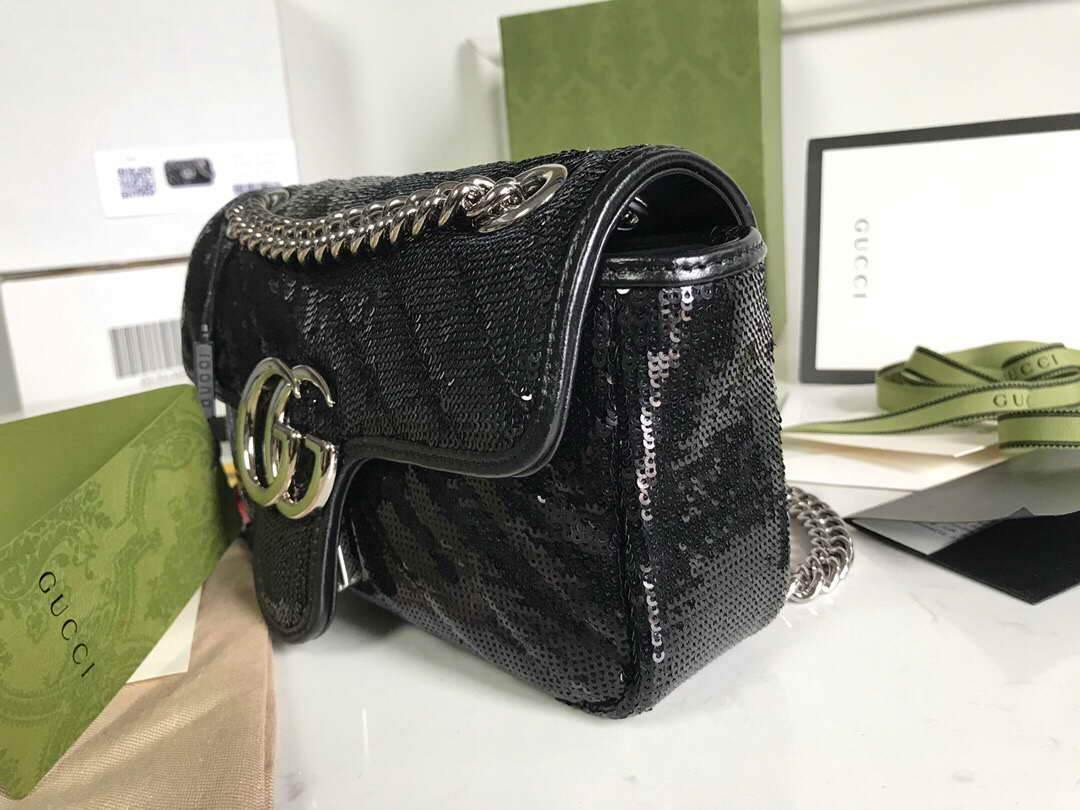 Gucci 446744 GG Marmont Mini Shoulder Sequin Bag Black - luxibagsmall