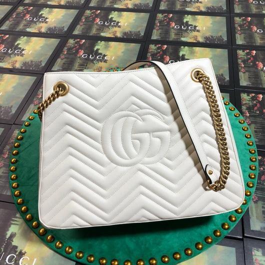 Gucci 453569 GG Marmont Matelassé Shoulder Bag White - luxibagsmall