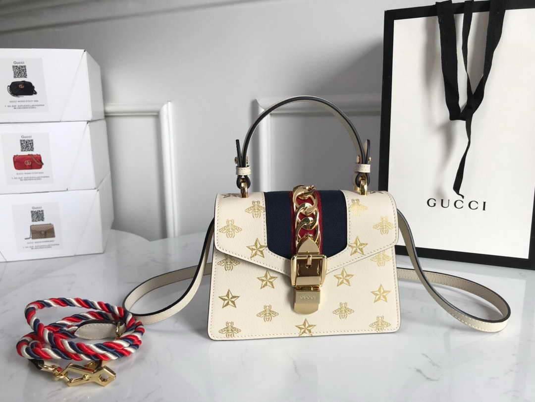 Gucci 470270 GG Sylvie Mini Shoulder Bag Beige - luxibagsmall