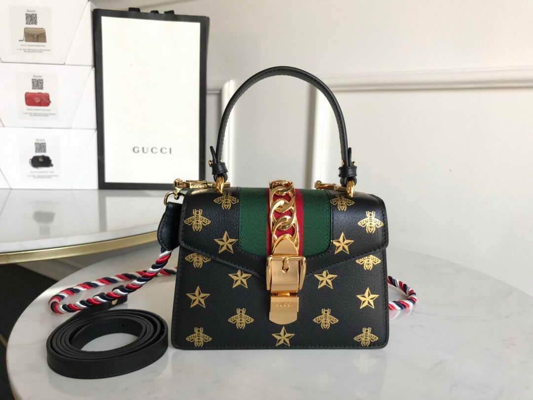 Gucci 470270 GG Sylvie Mini Shoulder Bag Black - luxibagsmall