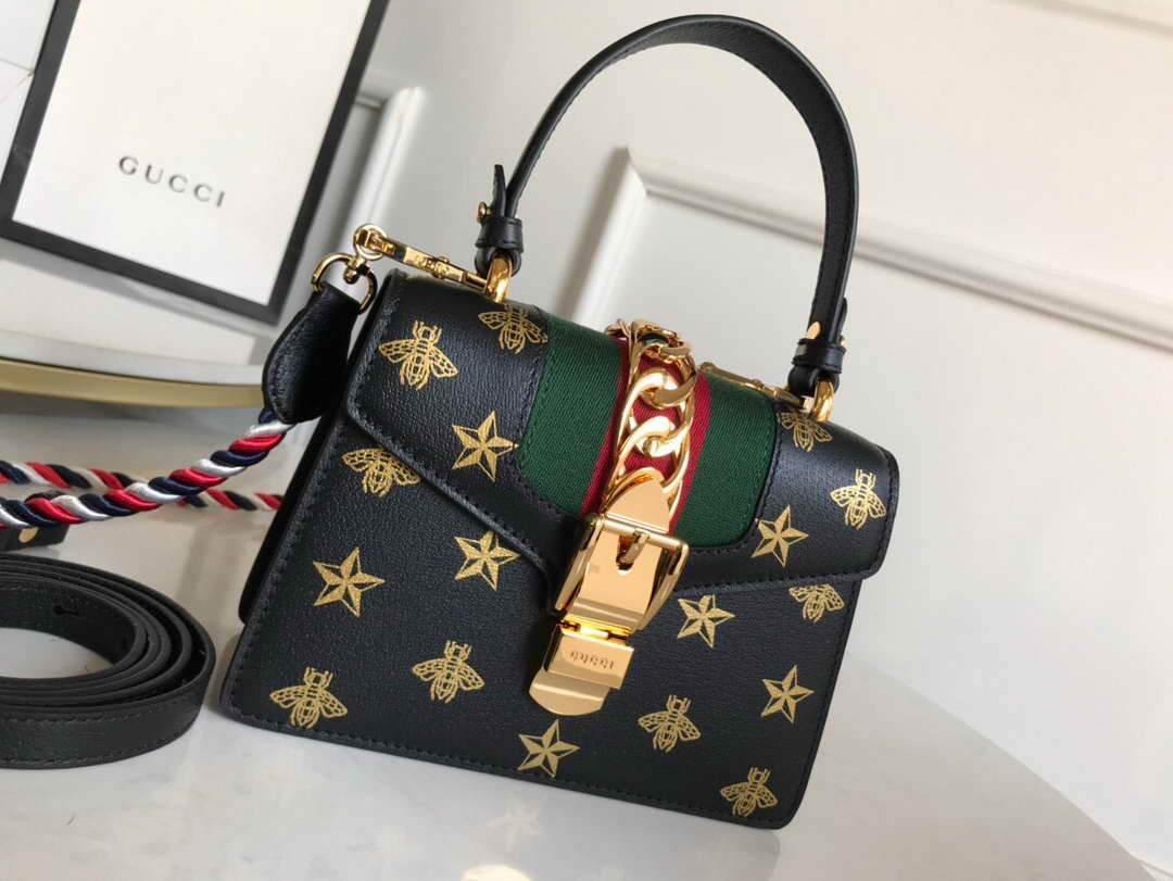 Gucci 470270 GG Sylvie Mini Shoulder Bag Black - luxibagsmall