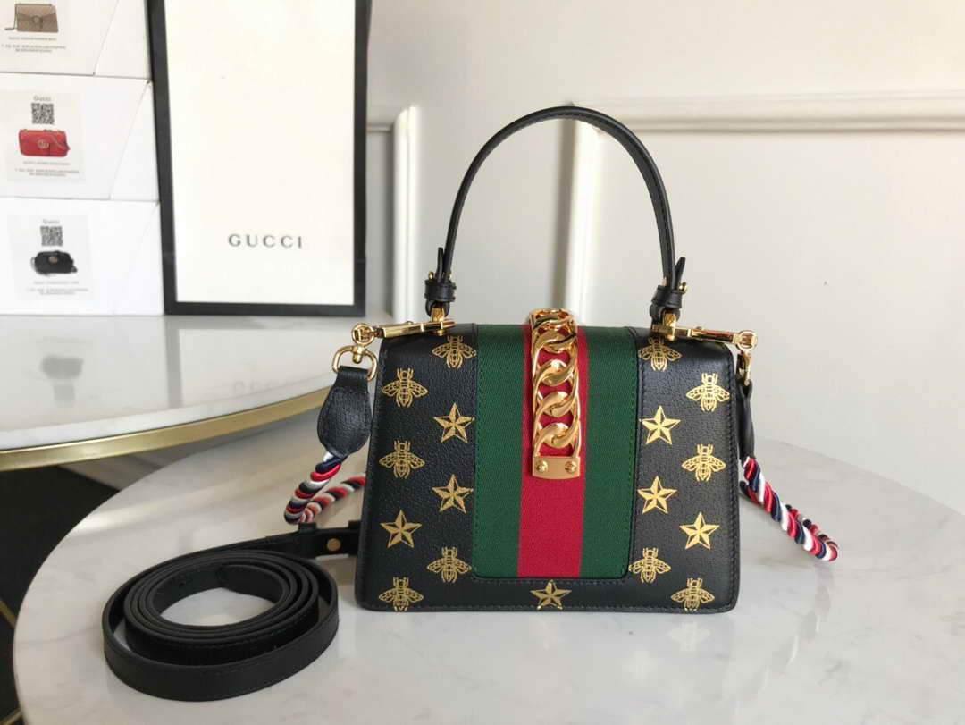 Gucci 470270 GG Sylvie Mini Shoulder Bag Black - luxibagsmall