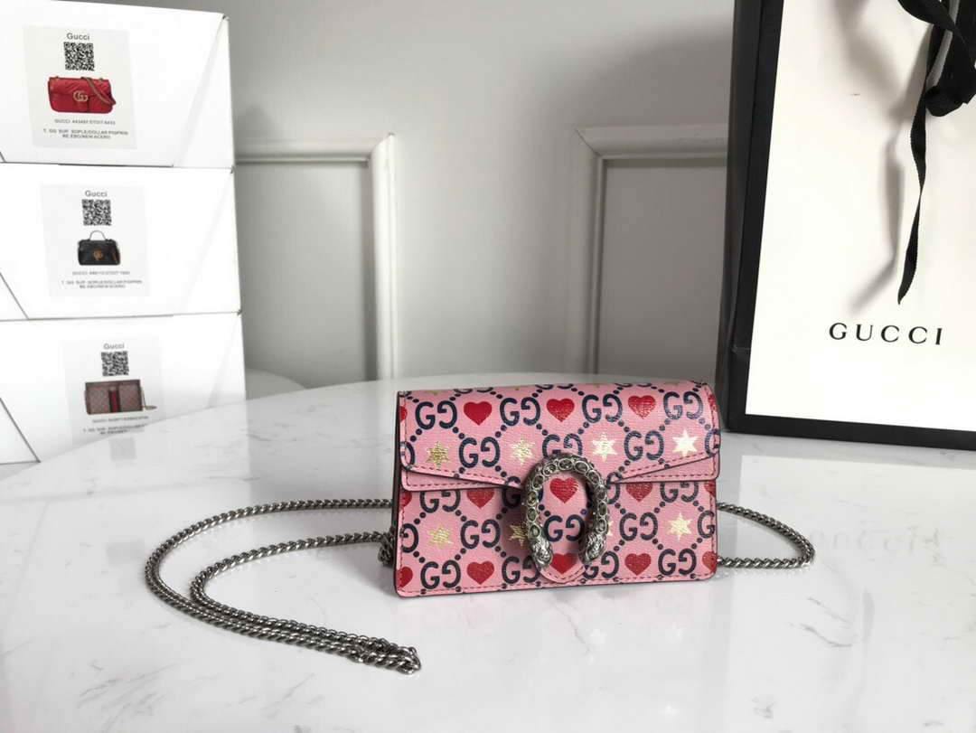 Gucci 476432 GG Dionysus Super Mini Leather Bag Pink - luxibagsmall