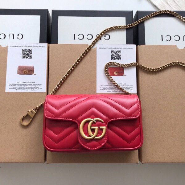 Gucci 476433 GG Marmont Matelassé Leather Super Mini Bag Red - luxibagsmall