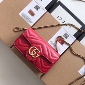 Gucci 476433 GG Marmont Matelassé Leather Super Mini Bag Red - luxibagsmall