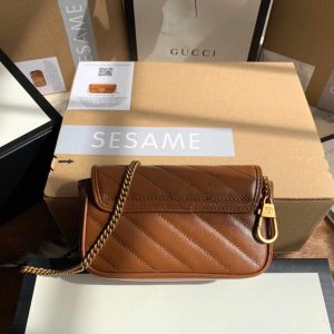 Gucci 476433 GG Marmont Matelassé Leather Super Mini Bag Brown - luxibagsmall