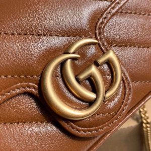 Gucci 476433 GG Marmont Matelassé Leather Super Mini Bag Brown - luxibagsmall