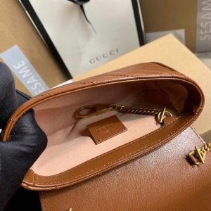 Gucci 476433 GG Marmont Matelassé Leather Super Mini Bag Brown - luxibagsmall