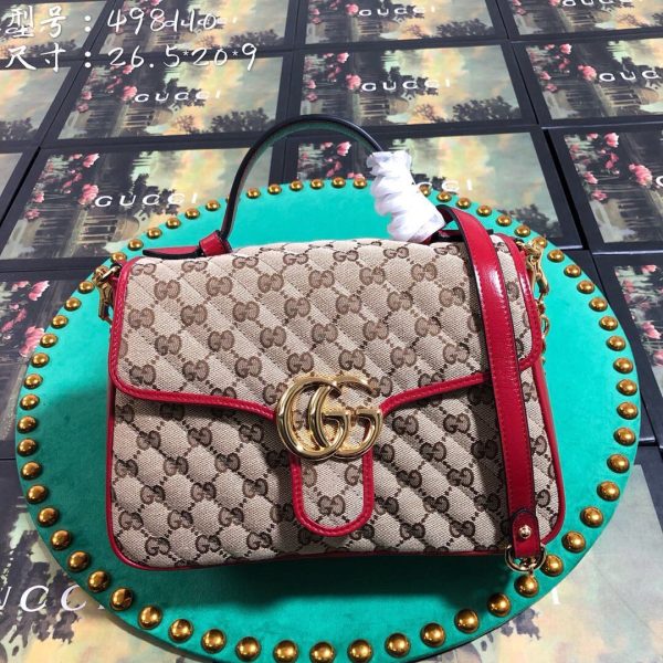 Gucci 498110 GG Marmont Small Top Handle Bag Black Red - luxibagsmall