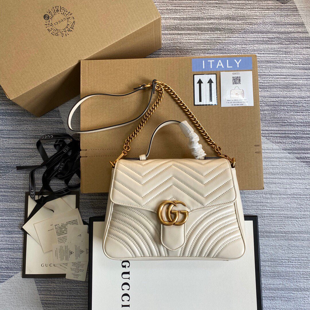 Gucci 498110 GG Marmont Small Top Handle Bag White - luxibagsmall